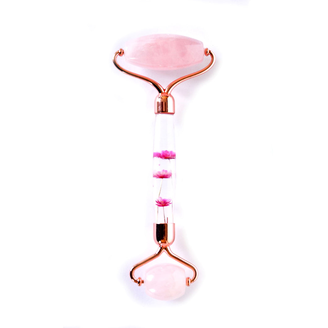 Massage Roller With Resin Handle - Rose Quartz